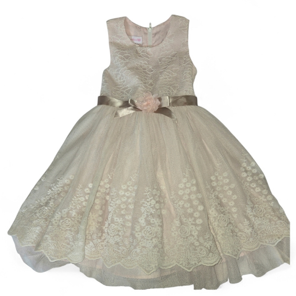 Bonnie Jean Cream Blush Pink Floral Lace Dress Flower Girl Formal 5T Gorgeous